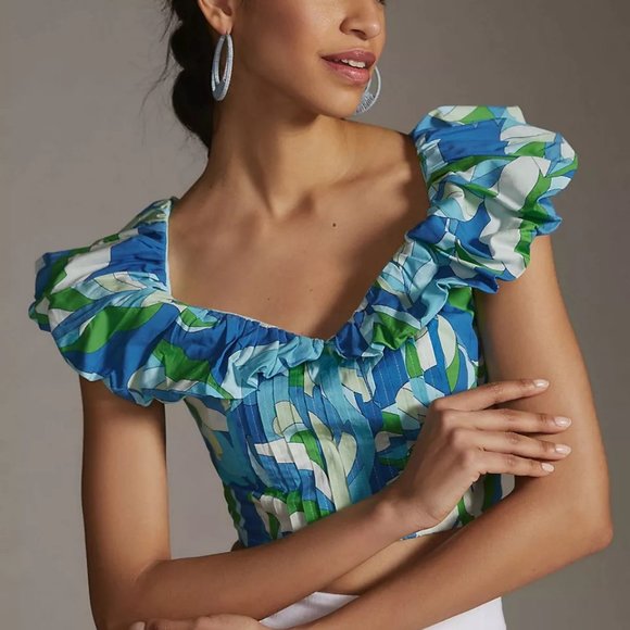 Anthropologie Tops - Anthropologie Maeve Women's Multicolored Puff-Sleeve Cropped Blouse NWT Size XL
